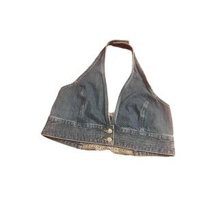 LEVIS Lydia Denim Halter  Top Women XXL Button Closure Deep V-Neck Blue Jean